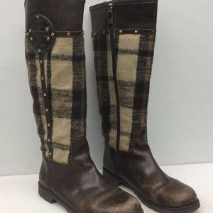 Tory Burch Brown Leather & Plaid Boots Size 8